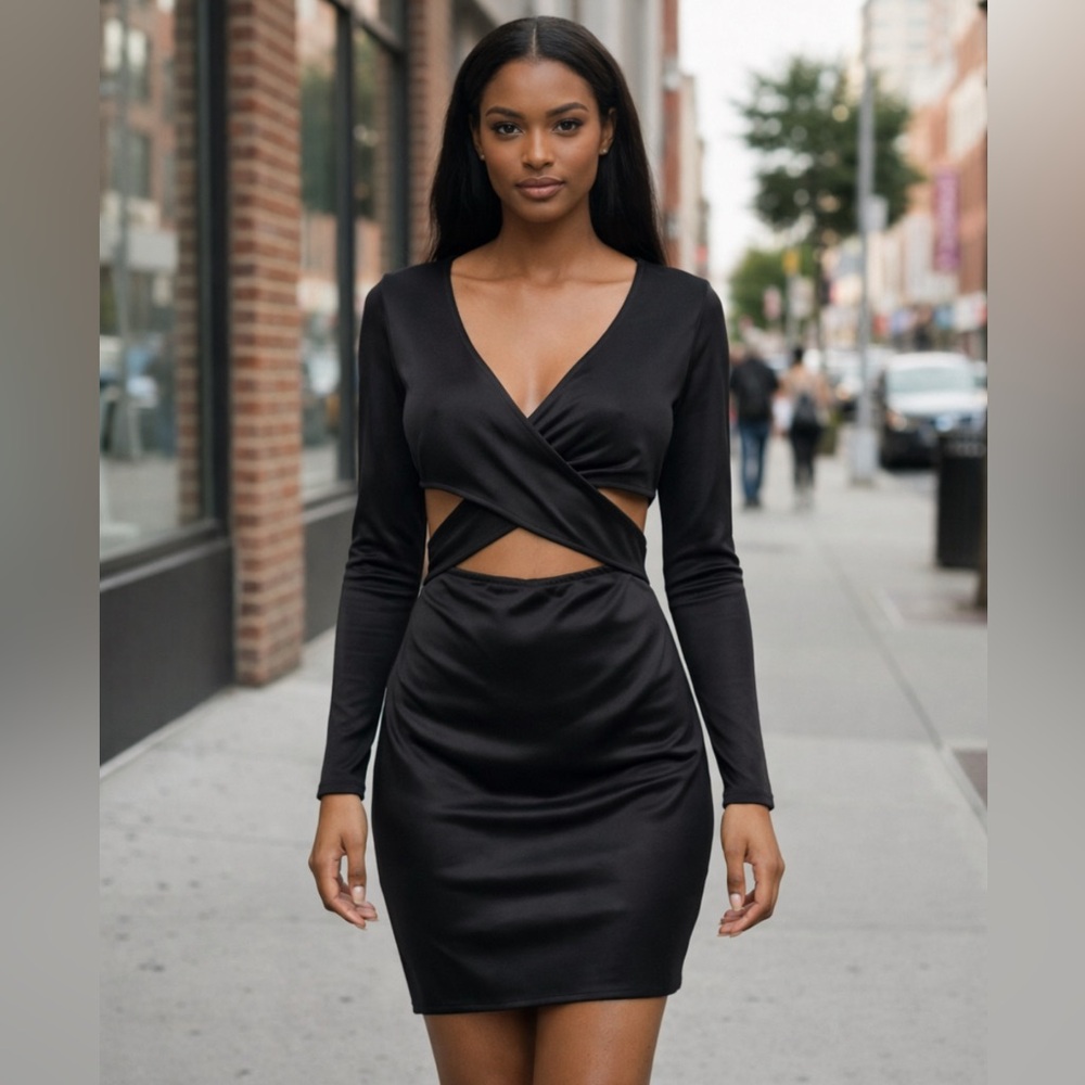 YOINS Black Long Sleeve Cut-Out Dress